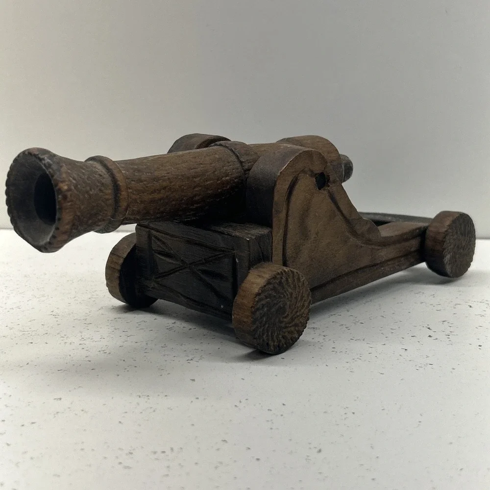 Vintage Hand Carved Wooden Decorative Cannon Model 1432 Made In Spain